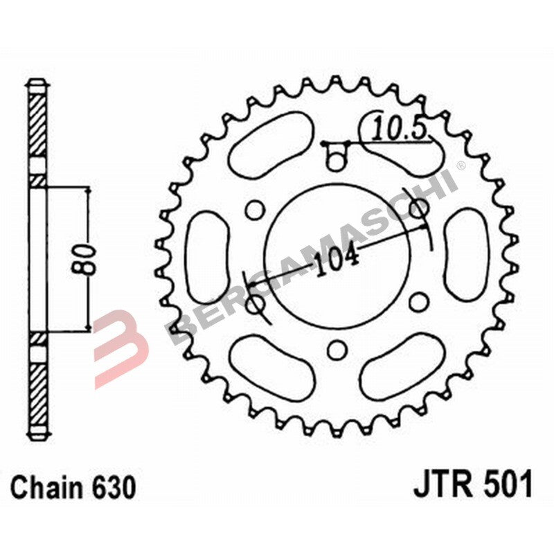 CORONA PER TRASMISSIONE MOTO JT 501 Z38 JTR501.38 38 DENTI ACCIAIO PASSO 630