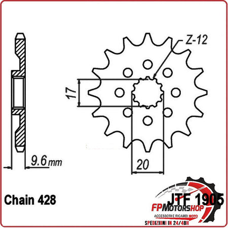 PIGNONE TRASMISSIONE PER MOTO JT 1905 Z13 JTF1905.13 13 DENTI ACCIAIO PASSO 428