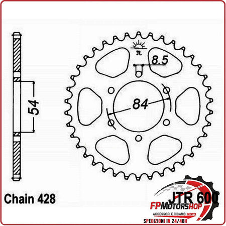 CORONA PER TRASMISSIONE MOTO JT 600 Z52 JTR600.52 52 DENTI ACCIAIO PASSO 428