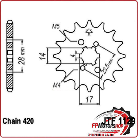 PIGNONE TRASMISSIONE PER MOTO JT 1129 Z13 JTF1129.13 13 DENTI ACCIAIO PASSO 420