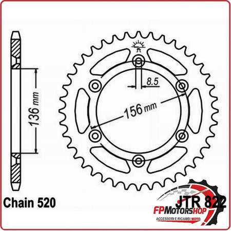 CORONA TRASMISSIONE PER MOTO ALLUMINIO JTA 822 Z52 JTA822.52 52 DENTI BETA RR