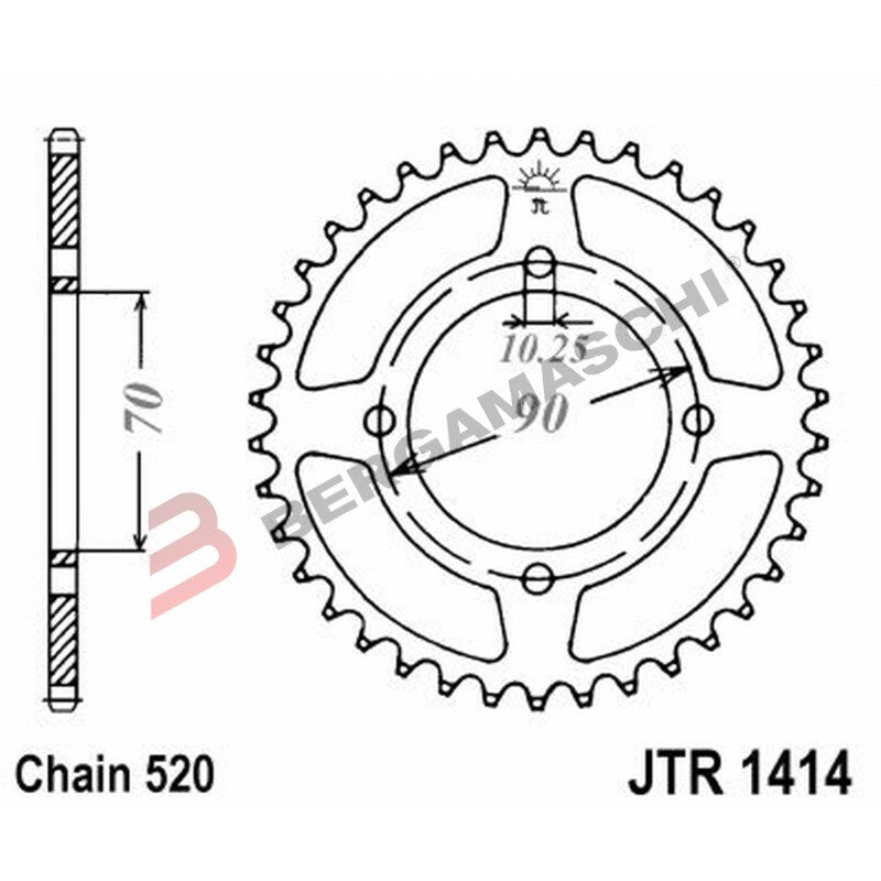 CORONA PER TRASMISSIONE MOTO JT 1414 Z43 JTR1414.43 43 DENTI ACCIAIO PASSO 520
