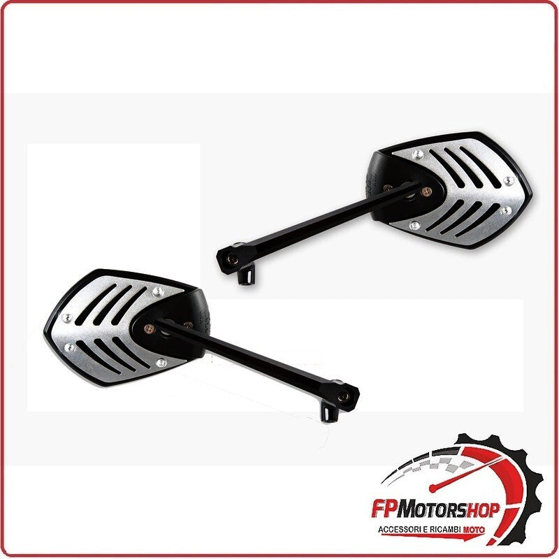 COPPIA SPECCHI SPECCHIETTI UNIVERSALI PER MOTO SCOOTER BKR ARGENTO BRACCIO NERO