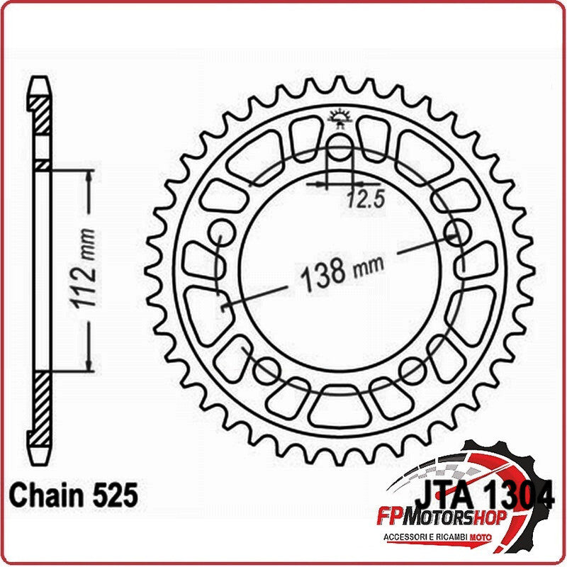 CORONA TRASMISSIONE PER MOTO ALLUMINIO JTA1304 Z44 JTA1304.44 44 DENTI PASSO 525