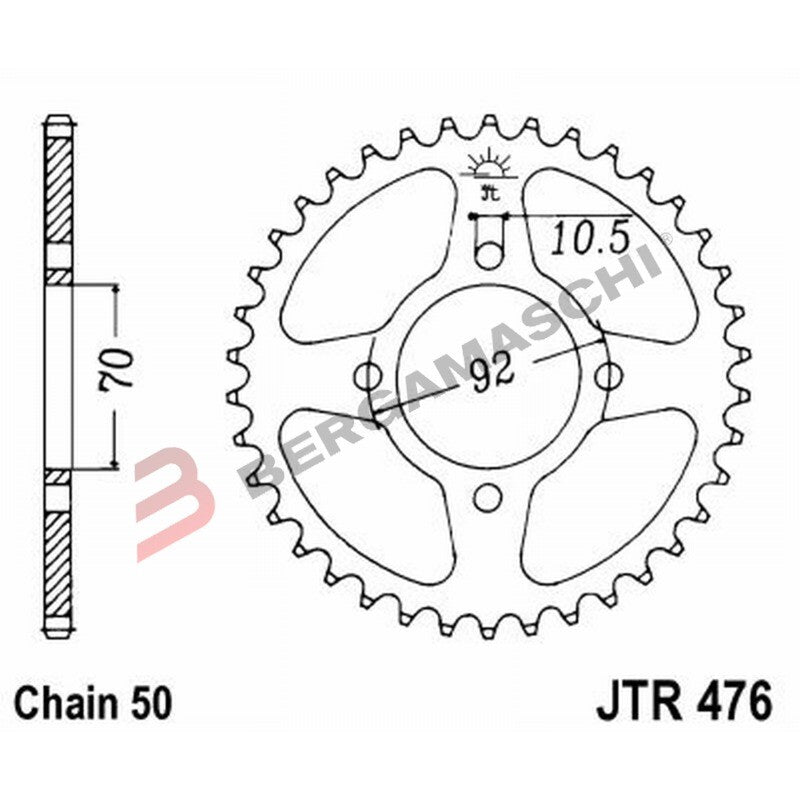 CORONA PER TRASMISSIONE MOTO JT 476 Z44 JTR476.44 44 DENTI ACCIAIO PASSO 530