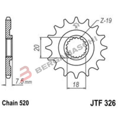 PIGNONE TRASMISSIONE PER MOTO JT 326 Z14 JTF326.14 14 DENTI ACCIAIO PASSO 520