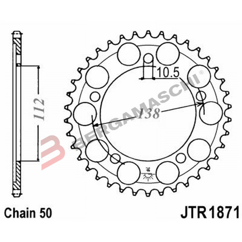 CORONA PER TRASMISSIONE MOTO JT 1871 Z50 JTR1871.50 50 DENTI ACCIAIO PASSO 530