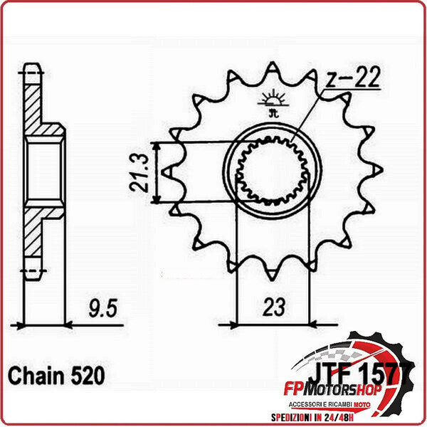 PIGNONE TRASMISSIONE PER MOTO JT 1577 Z15 JTF1577.15 15 DENTI ACCIAIO PASSO 520