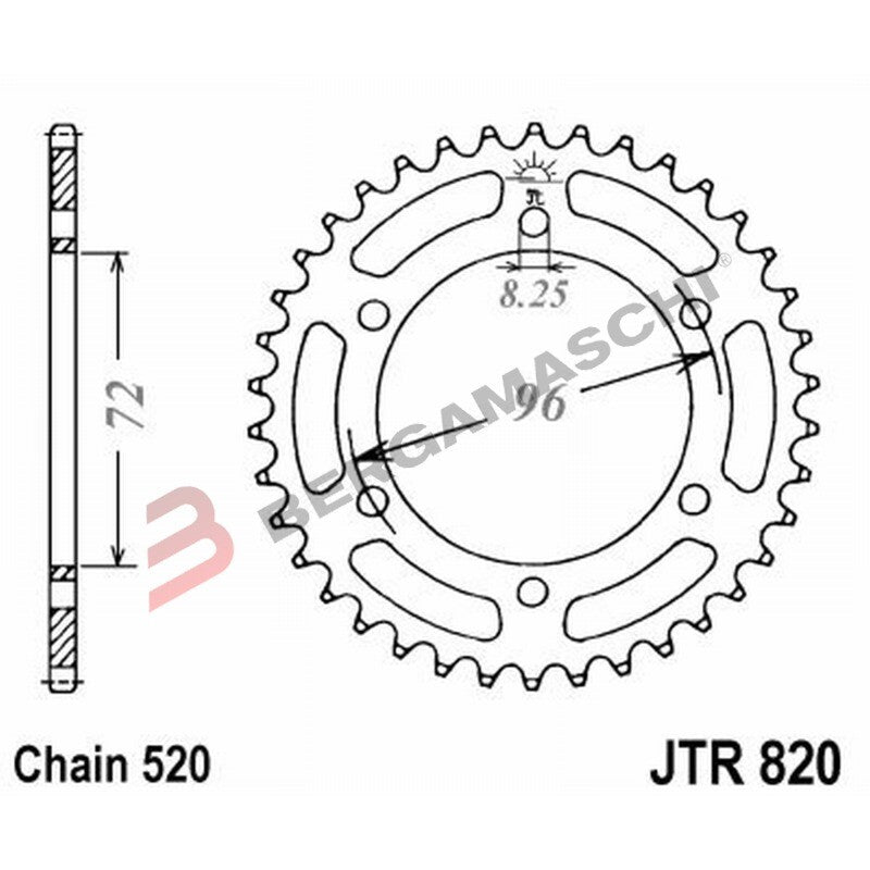 CORONA PER TRASMISSIONE MOTO JT 820 Z42 JTR820.42 42 DENTI ACCIAIO PASSO 520