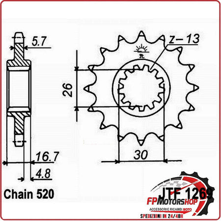 PIGNONE TRASMISSIONE PER MOTO JT 1269 Z15 JTF1269.15 15 DENTI ACCIAIO PASSO 520