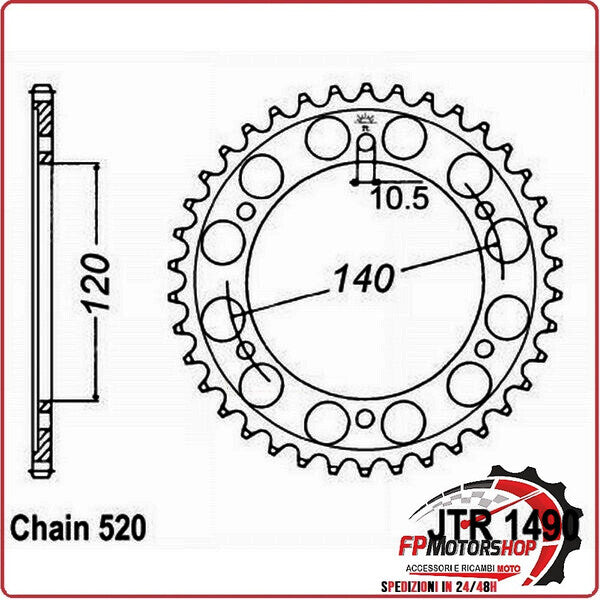 CORONA PER TRASMISSIONE MOTO JT 1490 Z42 JTR1490.42 42 DENTI ACCIAIO PASSO 520