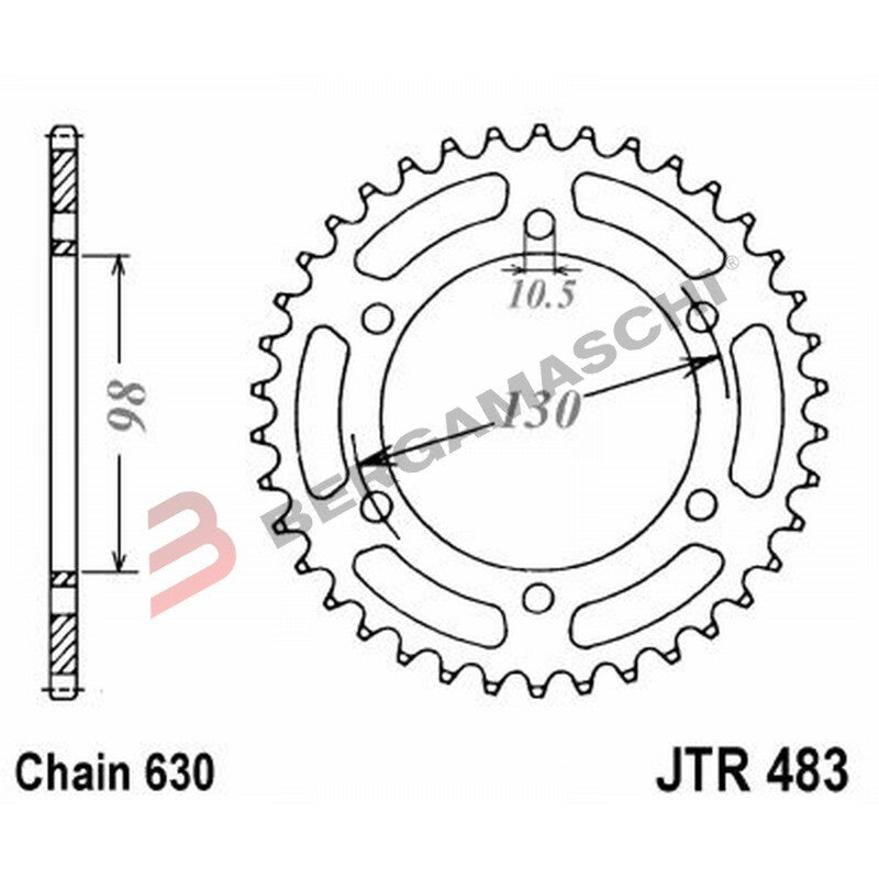 CORONA PER TRASMISSIONE MOTO JT 483 Z33 JTR483.33 33 DENTI ACCIAIO PASSO 630
