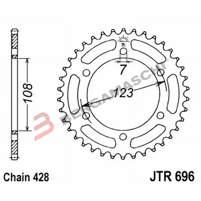 CORONA PER TRASMISSIONE MOTO JT 696 Z49 JTR696.49 49 DENTI ACCIAIO PASSO 428