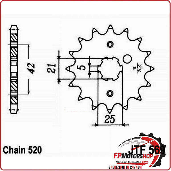 PIGNONE TRASMISSIONE PER MOTO JT 569 Z15 JTF569.15 15 DENTI ACCIAIO PASSO 520
