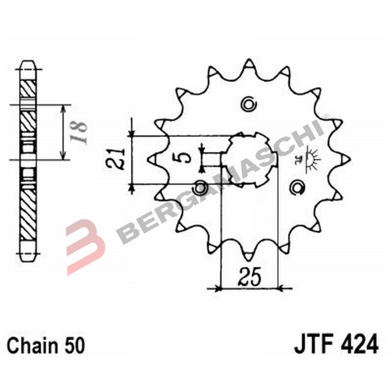 PIGNONE TRASMISSIONE PER MOTO JT 424 Z14 JTF424.14 14 DENTI ACCIAIO PASSO 530