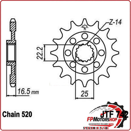 PIGNONE TRASMISSIONE PER MOTO JT 742 Z15 JTF742.15 15 DENTI ACCIAIO PASSO 520
