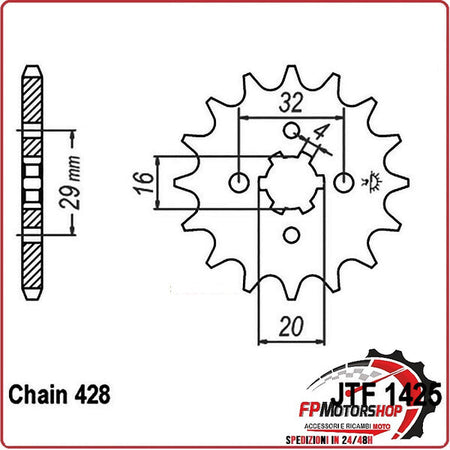 PIGNONE TRASMISSIONE PER MOTO JT 1425 Z15 JTF1425.15 15 DENTI ACCIAIO PASSO 428