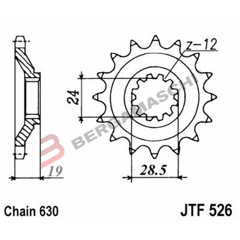 PIGNONE TRASMISSIONE PER MOTO JT 526 Z15 JTF526.15 15 DENTI ACCIAIO PASSO 630
