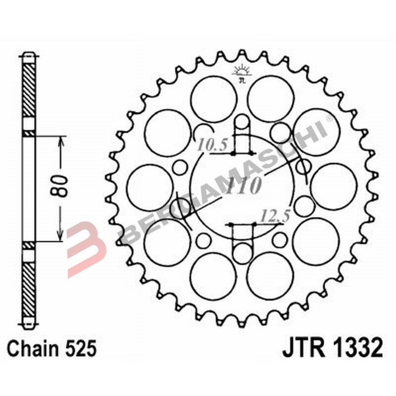 CORONA PER TRASMISSIONE MOTO JT 1332 Z47 JTR1332.47 47 DENTI ACCIAIO PASSO 525