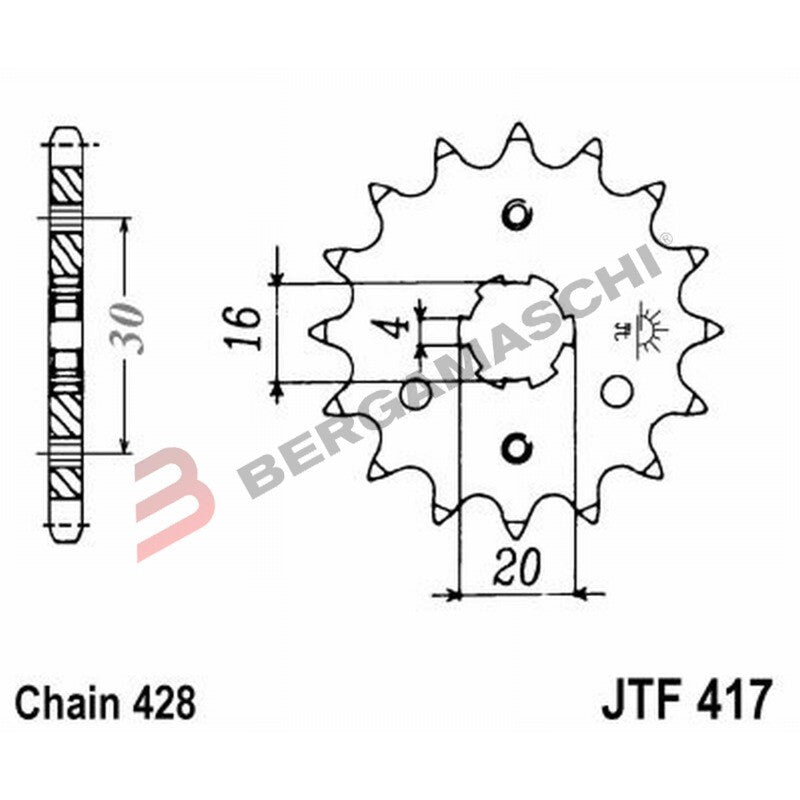 PIGNONE TRASMISSIONE PER MOTO JT 417 Z16 JTF417.16 16 DENTI ACCIAIO PASSO 428