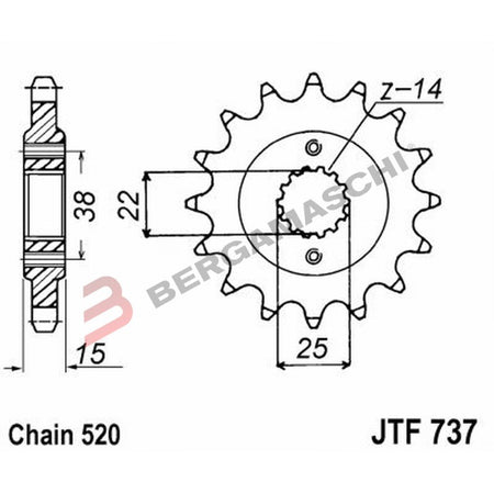 PIGNONE TRASMISSIONE PER MOTO JT 737 Z14 JTF737.14 14 DENTI ACCIAIO PASSO 520