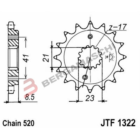 PIGNONE TRASMISSIONE PER MOTO JT 1322 Z13 JTF1322.13 13 DENTI ACCIAIO PASSO 520