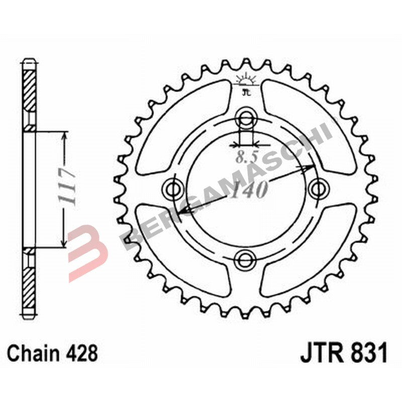CORONA PER TRASMISSIONE MOTO JT 831 Z46 JTR831.46 46 DENTI ACCIAIO PASSO 428