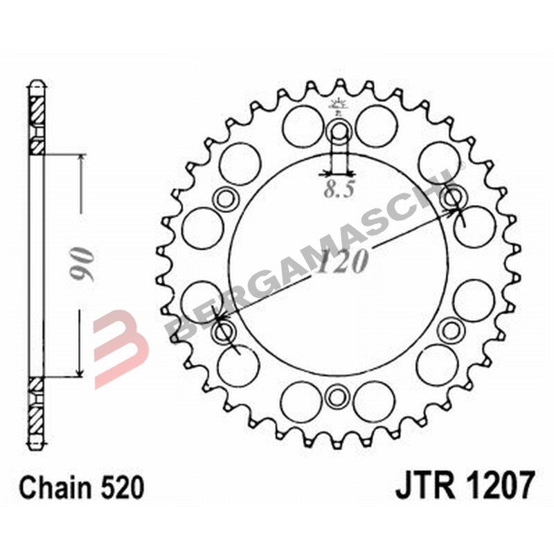 CORONA PER TRASMISSIONE MOTO JT 1207 Z39 JTR1207.39 39 DENTI ACCIAIO PASSO 520