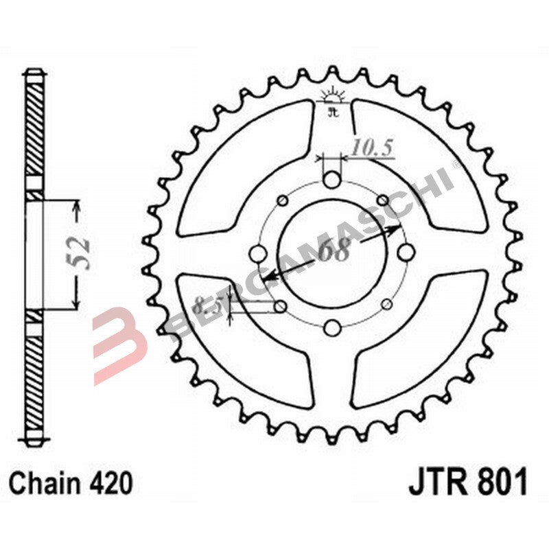 CORONA PER TRASMISSIONE MOTO JT 801 Z45 JTR801.45 45 DENTI ACCIAIO PASSO 420