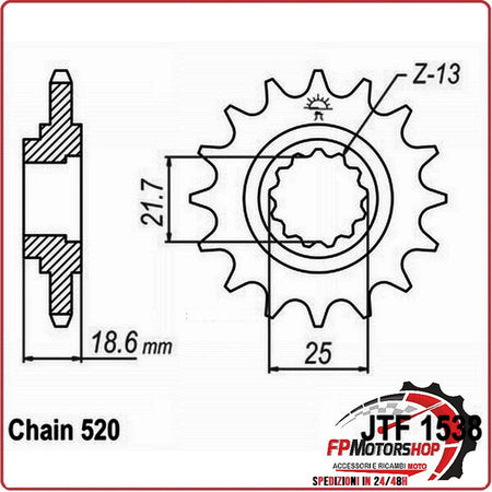 PIGNONE TRASMISSIONE PER MOTO JT 1538 Z15 JTF1538.15 15 DENTI ACCIAIO PASSO 520