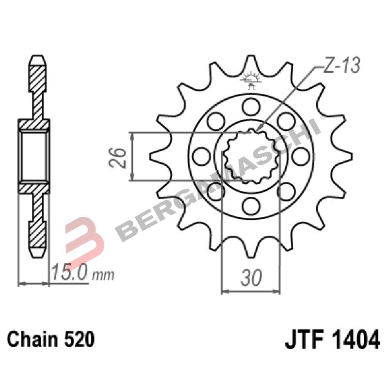 PIGNONE TRASMISSIONE PER MOTO JT 1404 Z17 JTF1404.17 17 DENTI ACCIAIO PASSO 520
