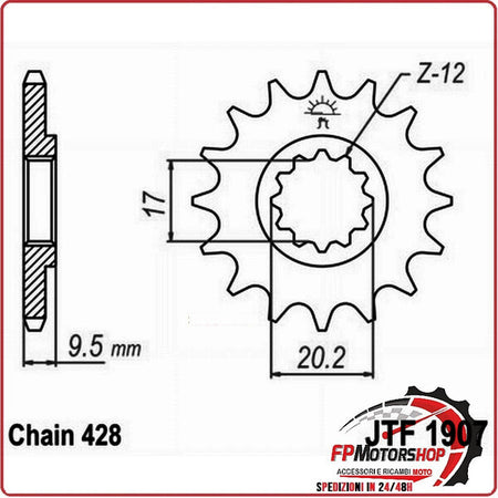PIGNONE TRASMISSIONE PER MOTO JT 1907 Z13 JTF1907.13 13 DENTI ACCIAIO PASSO 428