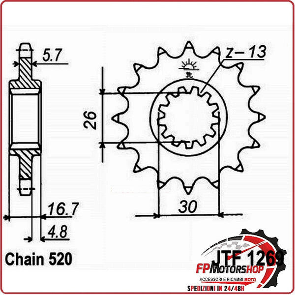PIGNONE TRASMISSIONE PER MOTO JT 1269 Z16 JTF1269.16 16 DENTI ACCIAIO PASSO 520