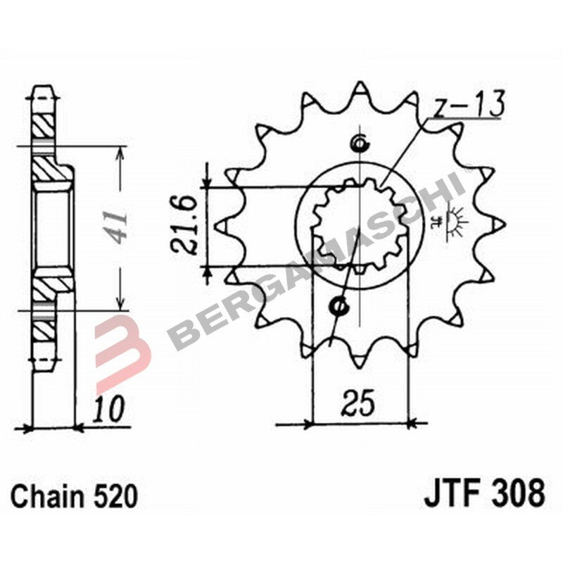 PIGNONE TRASMISSIONE PER MOTO JT 308 Z14 JTF308.14 14 DENTI ACCIAIO PASSO 520