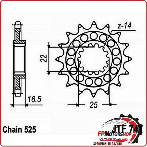 PIGNONE TRASMISSIONE PER MOTO JT 741 Z15 JTF741.15 15 DENTI ACCIAIO PASSO 525