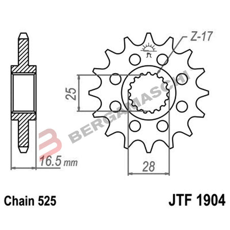 PIGNONE TRASMISSIONE PER MOTO JT 1904 Z15 JTF1904.15 15 DENTI ACCIAIO PASSO 525
