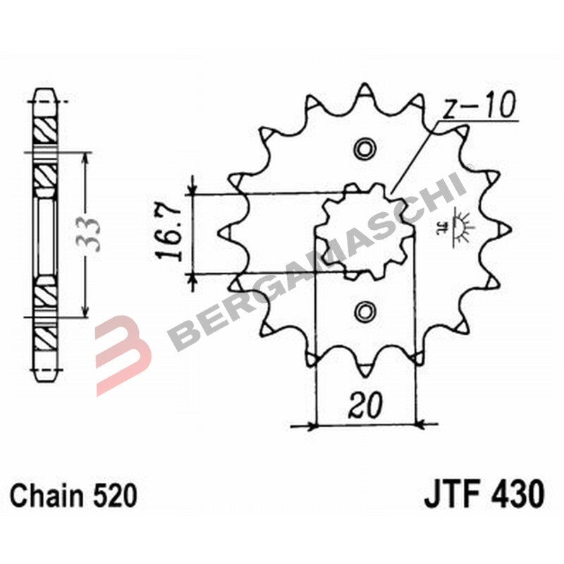 PIGNONE TRASMISSIONE PER MOTO JT 430 Z13 JTF430.13 13 DENTI ACCIAIO PASSO 520