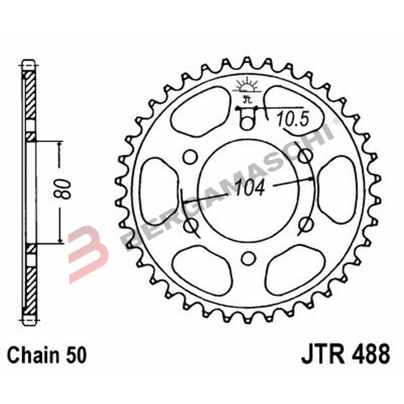CORONA PER TRASMISSIONE MOTO JT 488 Z42 JTR488.42 42 DENTI ACCIAIO PASSO 530