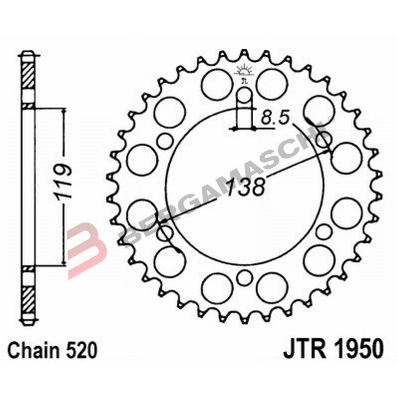CORONA PER TRASMISSIONE MOTO JT 1950 Z48 JTR1950.48 48 DENTI ACCIAIO PASSO 520