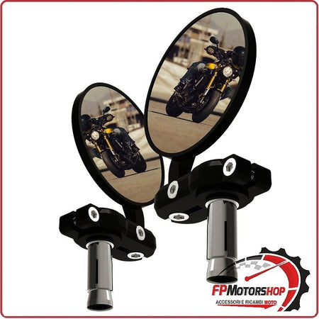 COPPIA SPECCHIETTI BAR END OXFORD 22MM NERO DA MANUBRIO PER MOTO CAFE RACER