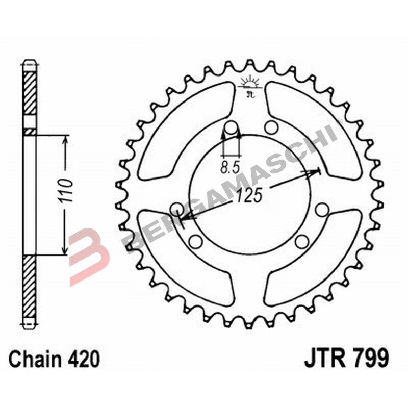 CORONA PER TRASMISSIONE MOTO JT 799 Z50 JTR799.50 50 DENTI ACCIAIO PASSO 420