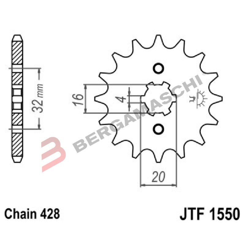 PIGNONE TRASMISSIONE PER MOTO JT 1550 Z14 JTF1550.14 14 DENTI ACCIAIO PASSO 428