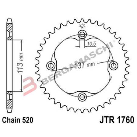 CORONA PER TRASMISSIONE MOTO JT 1760 Z40 JTR1760.40 40 DENTI ACCIAIO PASSO 520