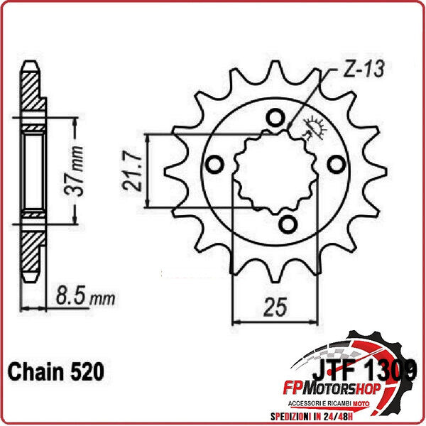 PIGNONE TRASMISSIONE PER MOTO JT 1309 Z16 JTF1309.16 16 DENTI ACCIAIO PASSO 520