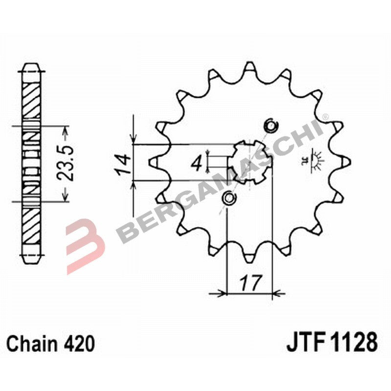 PIGNONE TRASMISSIONE PER MOTO JT 1128 Z11 JTF1128.11 11 DENTI ACCIAIO PASSO 420