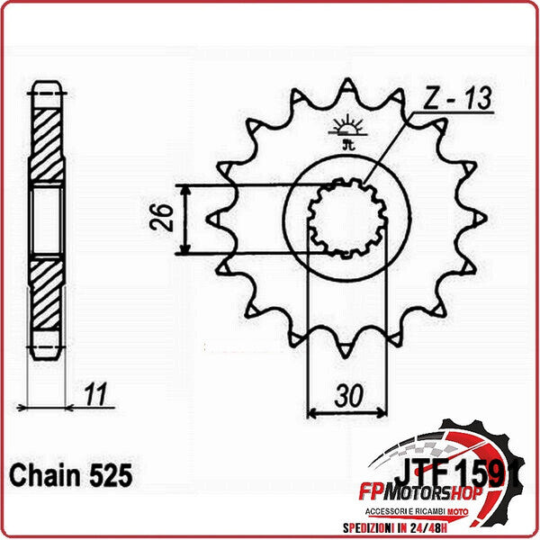 PIGNONE PER TRASMISSIONE MOTO JT 1591 Z15 JTF1591.15 15 DENTI ACCIAIO PASSO 525