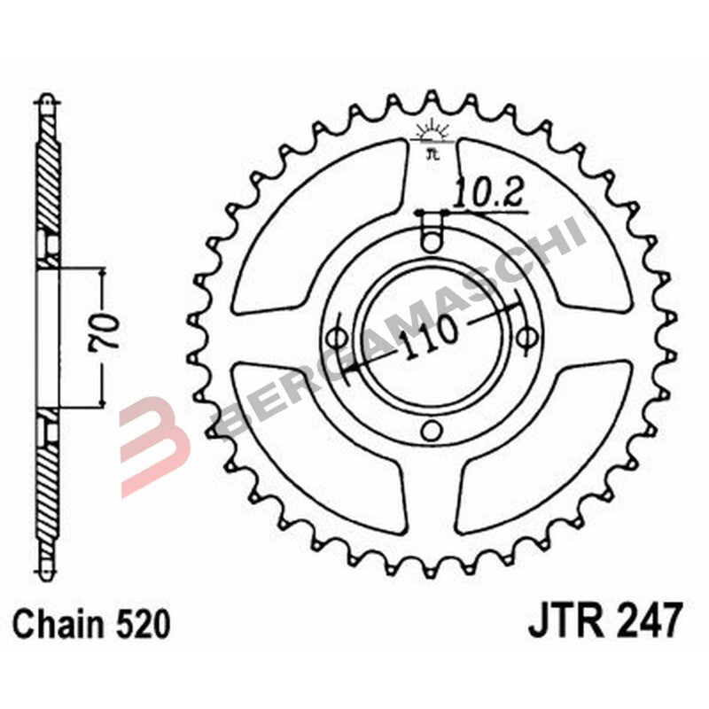 CORONA PER TRASMISSIONE MOTO JT 247 Z36 JTR247.36 36 DENTI ACCIAIO PASSO 520