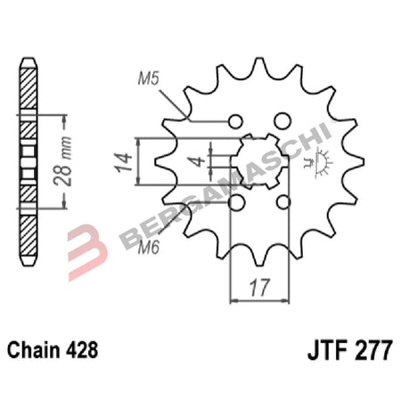 PIGNONE TRASMISSIONE PER MOTO JT 277 Z14 JTF277.14 14 DENTI ACCIAIO