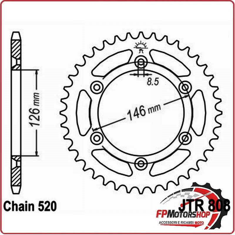 CORONA TRASMISSIONE PER MOTO ALLUMINIO JTA 808 Z52 JTA808.52 52 DENTI PASSO 520