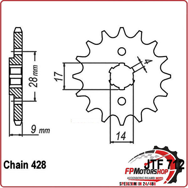 PIGNONE TRASMISSIONE PER MOTO JT 712 Z13 JTF712.13 13 DENTI ACCIAIO PASSO 428